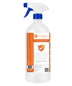 Alternative view of Klor bac 600 PPM Trocloseno de Sodio NaDCC + tensoactivo ( detergente ) Sin colorante bote 1 litro con sobre de 2 gramos en polvo granulado