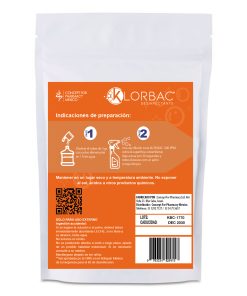Alternative view of Klor bac 600 PPM Trocloseno de Sodio NaDCC + tensoactivo ( detergente ) Sin colorante Sobre de 2 gramos polvo granulado para 1 litro