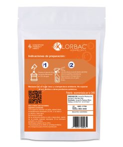 Alternative view of Klor bac 600 PPM Trocloseno de Sodio NaDCC + tensoactivo ( detergente ) Sin colorante Sobre de 20 gramos polvo granulado para 10 litros