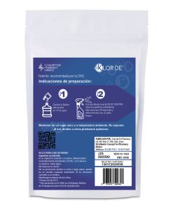Alternative view of Klor De 1000 ppm Trocloseno de Sodio NaDCC + tensoactivo (detergente) y un colorante azul Sobre de 1 Tableta efervescente para 1 litro