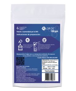 Alternative view of KLOR DE 1000 PPM TROCLOSENO DE SODIO NADCC CON UN TENSOACTIVO-DETERGENTE Y UN COLORANTE AZUL. SOBRE EN POLVO CON 20 GR PARA 10 LITROS DE AGUA. 2 GR EN LITRO DE AGUA PARA OBTENER 1000 PPM DE CLORO LATENTE ACTIVO (LAC) CLAVE DEL IMSS 350.286.0426.00.00