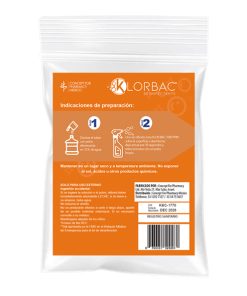 Alternative view of Klor bac 600 ppm Trocloseno de Sodio NaDCC + tensoactivo ( detergente ) Sin colorante Sobre de 10 gramos polvo granulado para 5 litros