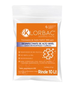 Klor bac 600 ppm Trocloseno de Sodio NaDCC + tensoactivo ( detergente ) Sin colorante Sobre de 10 gramos polvo granulado para 5 litros